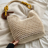 Women's Elegant Crochet Crossbody Shoulder Bag with Wooden Bead Decor, High-Quality Fashion Crossbody Purse, Casual Trendy Bag - image 8