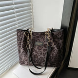 Women's Leopard Print Tote Bag – Large Capacity Faux Suede Shoulder Bag with Chain Strap