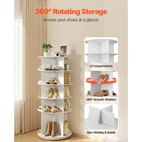 KFFKFF 5-Tier Rotating Shoe Rack Tower, 360° Spinning Organizer, Freestanding Round Carousel Storage for Shoes, Ideal for Bedroom, Living Room, Entryway, Closet, White