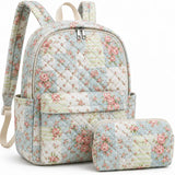 Large two-piece quilted floral backpack set