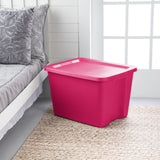 Sterilite Large Storage Bin, 18 Gallon Plastic Storage Container with Snap-On Lid, Pink, 8 Count