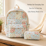 Large two-piece quilted floral backpack set