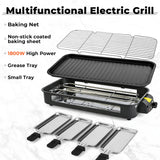Pukomc Corded 2-in-1 Electric Indoor Grill & Pan - 1800W Smokeless, Temperature Control, Removable Non-Stick Plate, Grill Net, Dishwasher Safe Kitchen Supplies for Apartment Stuff