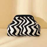 Striped Knit Makeup Bag for Women – Large Capacity Clip-Top Cosmetic Pouch & Travel Toiletry Organizer