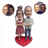 Custom Double Head Doll with Plaid Skirt and White Suit | Unique Bobblehead