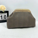 Striped Knit Makeup Bag for Women – Large Capacity Clip-Top Cosmetic Pouch & Travel Toiletry Organizer