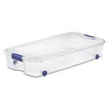(2 pack) Sterilite Large Storage Bin, 66 Quart Clear Underbed Storage Container with Latch Lid and Wheels, Blue