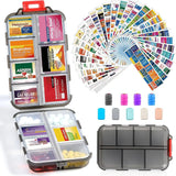 UFORU Travel Pill Organizer Box with 146 Labels, 10 Compartment Small Pill Case Medicine Kit, Portable Pocket Purse Pharmacy, Daily Weekly Vitamin Supplement Medication Holder（no pills)dealsforyou#SummerWins
