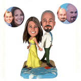 Custom Bobblehead with Yellow Dress & White Suit | Double Headpiece Design