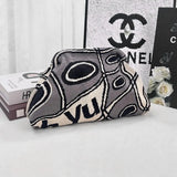 Striped Knit Makeup Bag for Women – Large Capacity Clip-Top Cosmetic Pouch & Travel Toiletry Organizer