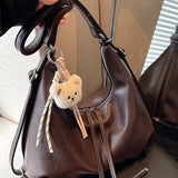 【Black Friday】Retro Texture Dark Brown Crescent-Shaped Shoulder Handbag, Cute Bear Pendant Bag, Niche Design, Simple Classic Handbag, Fashionable Hobo Bag, Crossbody Shoulder Purse, Casual Shoulder Purse, Suitable for Students, Shopping, Etc - image 10