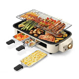 Pukomc Corded 2-in-1 Electric Indoor Grill & Pan - 1800W Smokeless, Temperature Control, Removable Non-Stick Plate, Grill Net, Dishwasher Safe Kitchen Supplies for Apartment Stuff