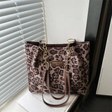 Women's Leopard Print Tote Bag – Large Capacity Faux Suede Shoulder Bag with Chain Strap
