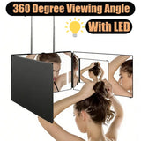 3 Way Mirror for Self Hair Cutting 360 Trifold Barber Mirrors 3 Sided Makeup Mirror to See Back of Head Used for Hair Coloring Braiding Gifts for Men and Women LED Light, Rechargeable, Perfect Valentine's Day Gift