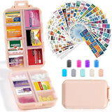 14 Grids Travel Pill Organizer Box with 415-Pcs Medicine Name Labels - Pocket Daily Pharmacy Case Container Kit - Travel Medication Holder Dispenser