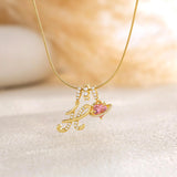 Triple-Layer Initial Necklace with Pink Heart Stone - image 8