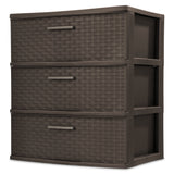 (2 pack) Sterilite 3 Drawer Wide Weave Tower, Plastic Décor Drawers with Pull Handles, Brown