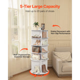 KFFKFF 5-Tier Rotating Shoe Rack Tower, 360° Spinning Organizer, Freestanding Round Carousel Storage for Shoes, Ideal for Bedroom, Living Room, Entryway, Closet, White