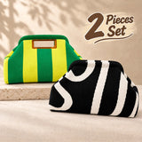 Striped Knit Makeup Bag for Women – Large Capacity Clip-Top Cosmetic Pouch & Travel Toiletry Organizer