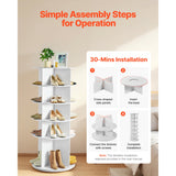KFFKFF 5-Tier Rotating Shoe Rack Tower, 360° Spinning Organizer, Freestanding Round Carousel Storage for Shoes, Ideal for Bedroom, Living Room, Entryway, Closet, White