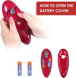 Electric can opener suitable for all can sizes. Kitchen food safety electric can opener with smooth edges. Battery-powered can opener for kitchen use, ideal for seniors, arthritis sufferers, and chefs.