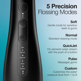 AquaSonic Precision Rechargeable Cordless Water Flosser with Travel Bag and 2 Standard Flossing Tips - Black