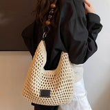 Women's Elegant Crochet Crossbody Shoulder Bag with Wooden Bead Decor, High-Quality Fashion Crossbody Purse, Casual Trendy Bag - image 4