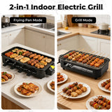 Pukomc Corded 2-in-1 Electric Indoor Grill & Pan - 1800W Smokeless, Temperature Control, Removable Non-Stick Plate, Grill Net, Dishwasher Safe Kitchen Supplies for Apartment Stuff