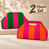 Striped Knit Makeup Bag for Women – Large Capacity Clip-Top Cosmetic Pouch & Travel Toiletry Organizer