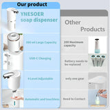 Automatic Soap Dispenser, Bathroom Touchless Sensor Foaming Soap Dispenser,USB Rechargeable Waterproof Wall Mounted Foam Hand Soap Dispenser for Kitchen, Home, White