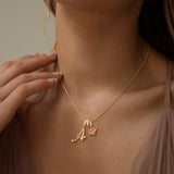Triple-Layer Initial Necklace with Pink Heart Stone - image 3
