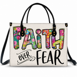 Faith over fear - Gift For Her - Personalized Leather Bag