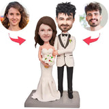 Custom Wedding Bobblehead: Bride & Groom with Flowers | Double Head Couple Doll