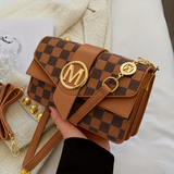 Maxoner Retro Letter Buckle Graphic Crossbody Bag - Women's Chic Cute Flap Shoulder Bag, Trendy Square Handbag with Local Delivery, Cute Shoulder Bags, Handbags For Women, Bags For Women Purses campingessentials backtoschool – caramel and espresso checkerboard color design