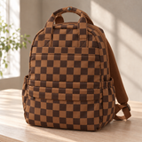 WeeNOD Coffee Dual-Handle Backpack – caramel and espresso checkerboard color design