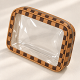 WeeNOD Cream Clear Zip Pouch – caramel and espresso checkerboard color design