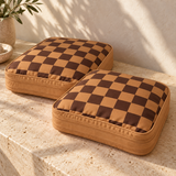 WeeNOD Red & Pink Stripe Compression Cubes — 2-Piece Set – caramel and espresso checkerboard color design