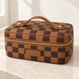 WeeNOD Chocolate Vanity Organizer Case – caramel and espresso checkerboard color design