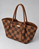 WeeNOD Coffee Wing Organizer Tote – caramel and espresso checkerboard color design