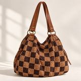 WeeNOD Lace & Polka Shoulder Bag – caramel and espresso checkerboard color design