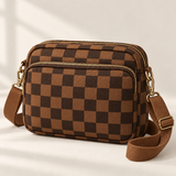 WeeNOD Everyday Leopard Crossbody Bag – caramel and espresso checkerboard color design