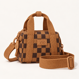 WeeNOD WD Mini Top-Handle Crossbody Bag – caramel and espresso checkerboard color design