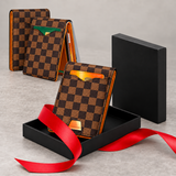 WeeNOD Slim RFID Bifold Wallet – caramel and espresso checkerboard color design