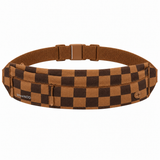 WeeNOD Slim Running Belt — Water-Resistant Phone Waist Pack – caramel and espresso checkerboard color design