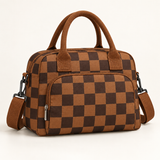 WeeNOD Everyday Insulated Lunch Tote – caramel and espresso checkerboard color design