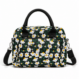 Embroidered Black Daisy logo-free insulated lunch tote, Large