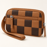 WeeNOD Quilted Everyday Wristlet Bag – caramel and espresso checkerboard color design